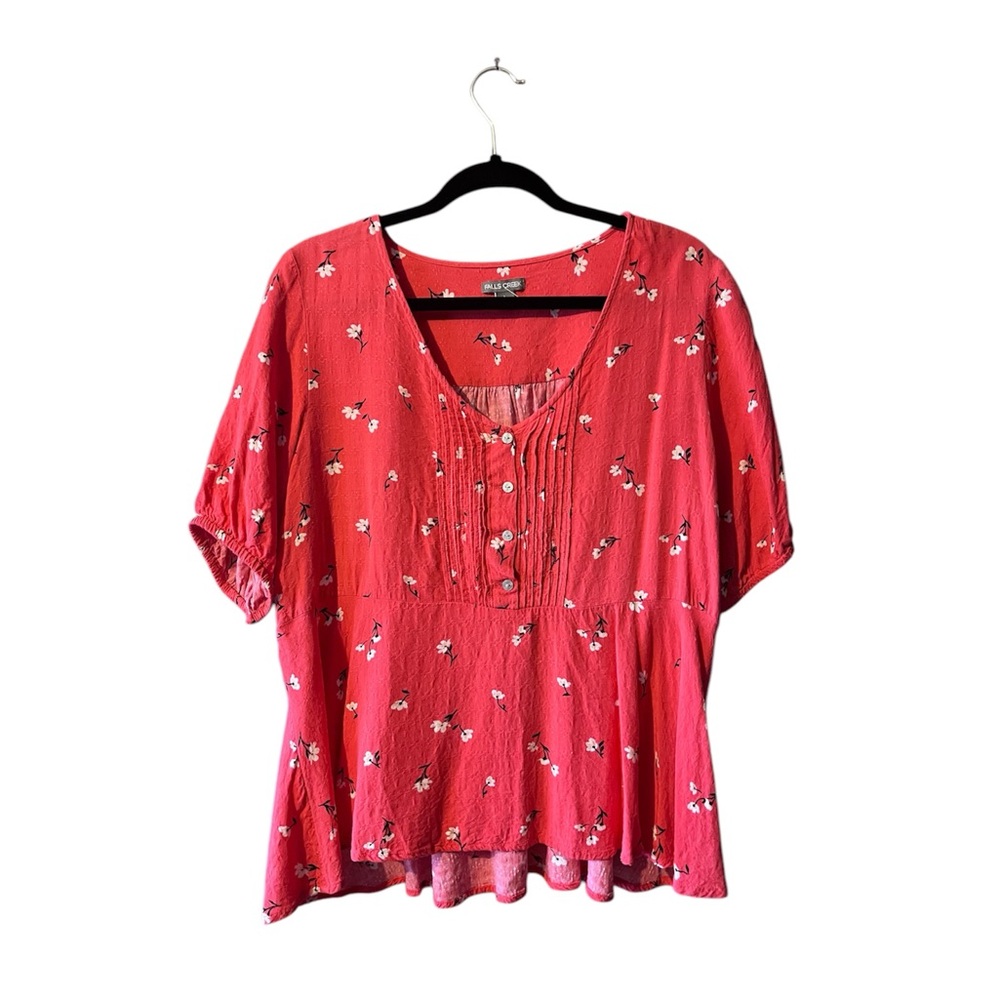Falls Creek Coral Floral Loose Babydoll Scoopneck Top